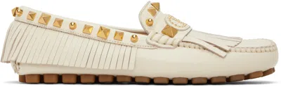 Valentino Garavani Fringed Leather Loafers Metal Rivets In White