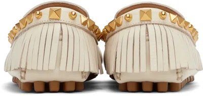Valentino Garavani Fringed Leather Loafers Metal Rivets In White