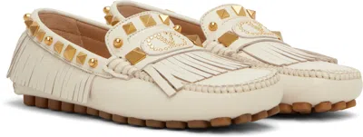 Valentino Garavani Fringed Leather Loafers Metal Rivets In White
