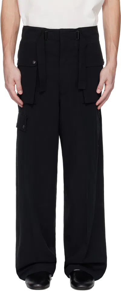 Auralee Black Light Cotton Wool Viyella Cargo Pants In Black