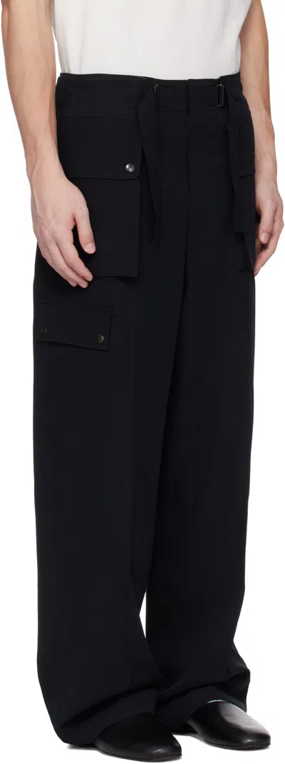 Auralee Black Light Cotton Wool Viyella Cargo Pants In Black