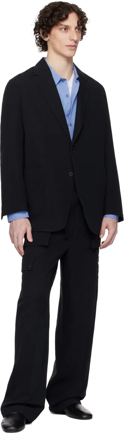 Auralee Black Light Cotton Wool Viyella Cargo Pants In Black