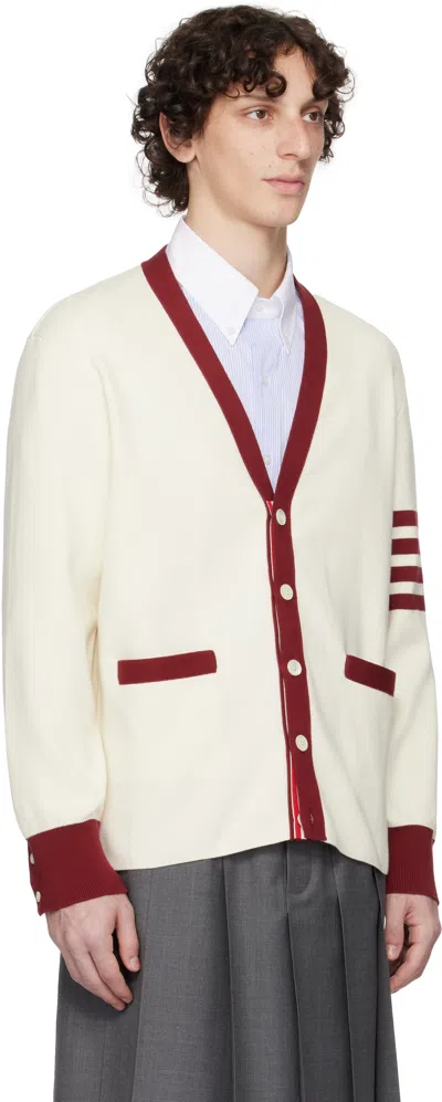 Thom Browne Off-white Milano Stitch 4-bar V Neck Rugby Cardigan In White