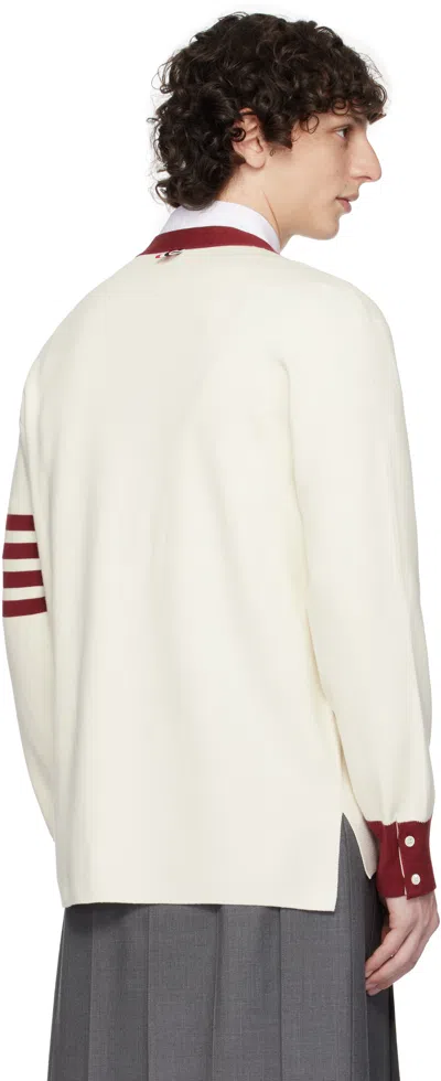Thom Browne Off-white Milano Stitch 4-bar V Neck Rugby Cardigan In White