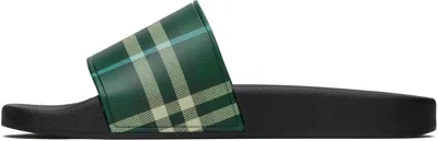 Burberry Mens Green Comb Furley Check Rubber Sliders