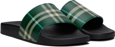 Burberry Mens Green Comb Furley Check Rubber Sliders