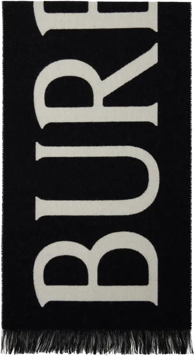 Burberry Black And White Wool Reversible Scarf In Black