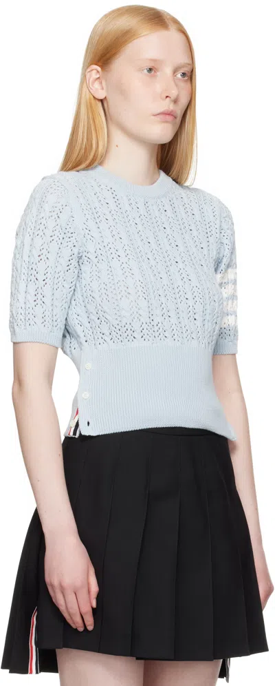 Thom Browne Womens Light Blue Pointelle Cable-knit Cotton T-shirt
