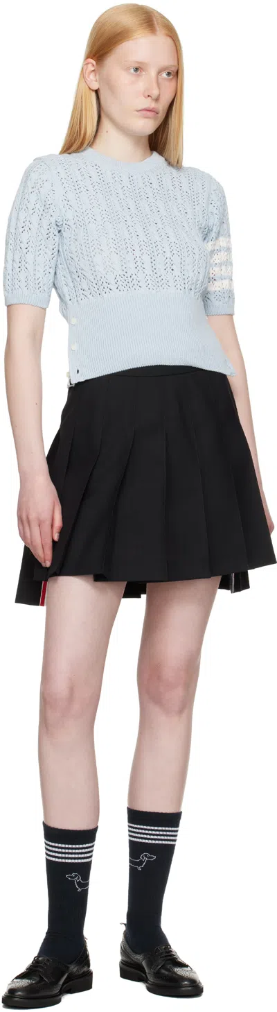 Thom Browne Womens Light Blue Pointelle Cable-knit Cotton T-shirt