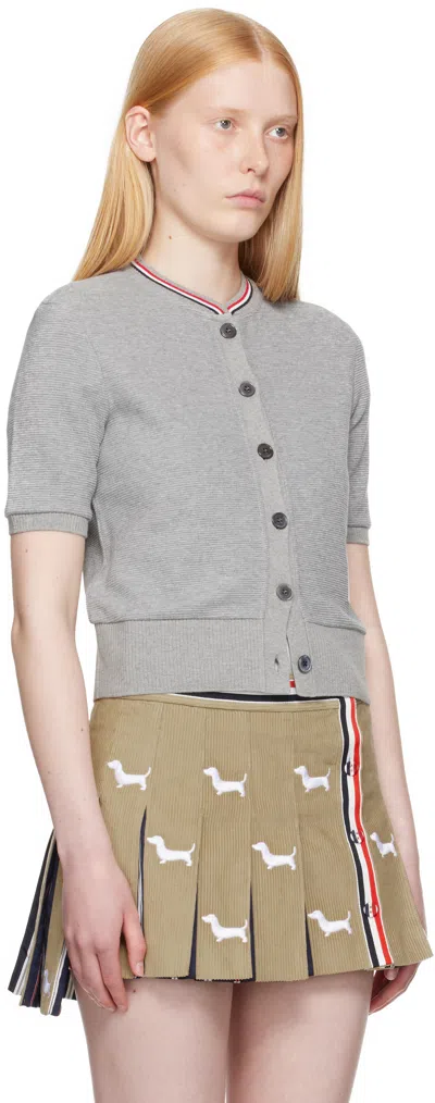 Thom Browne Gray Cotton Waffle Short Sleeve Cardigan In Multi