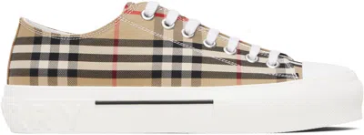 Burberry Leather And Cotton Blend Vintage Check Sneakers In Brown