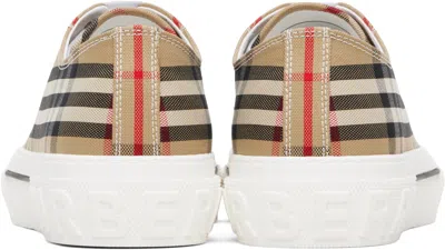 Burberry Leather And Cotton Blend Vintage Check Sneakers In Brown