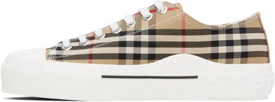 Burberry Leather And Cotton Blend Vintage Check Sneakers In Brown