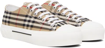 Burberry Leather And Cotton Blend Vintage Check Sneakers In Brown