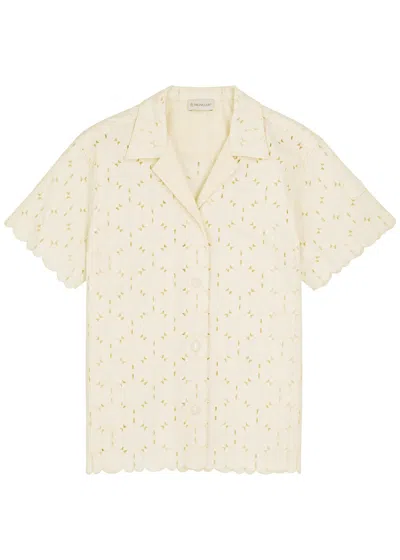 Moncler Ivory Embroidered Cotton-blend Shirt In White