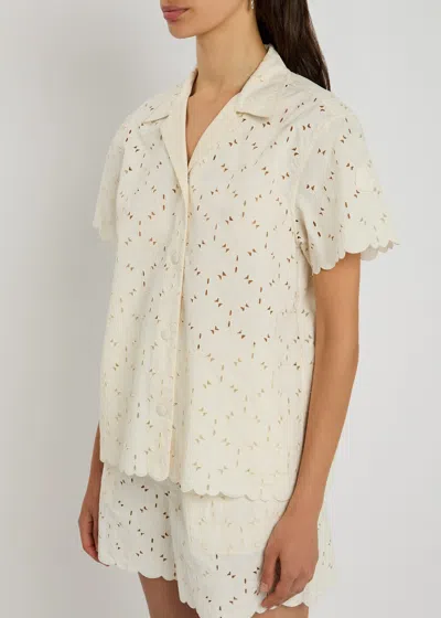Moncler Ivory Embroidered Cotton-blend Shirt In White