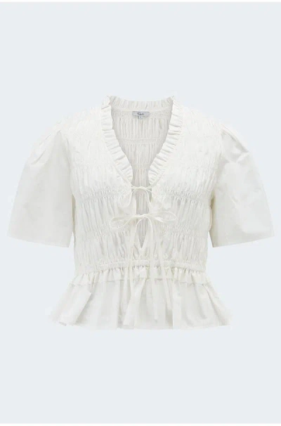 Rails Portia Smocked Ruffle Cotton Blend Crop Top In White