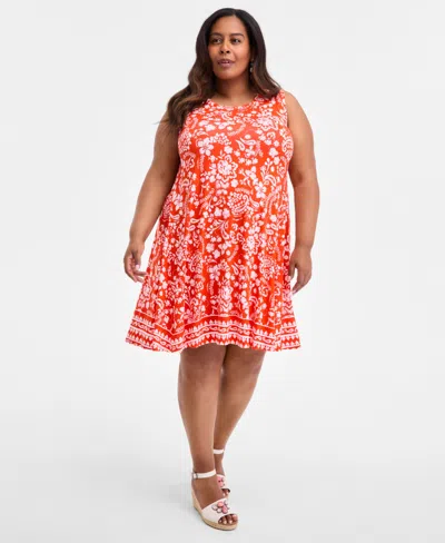 Style & Co Plus Size Printed Sleeveless Dress, Exclusively At Macy's In Red