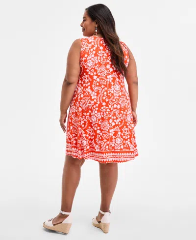 Style & Co Plus Size Printed Sleeveless Dress, Exclusively At Macy's In Red