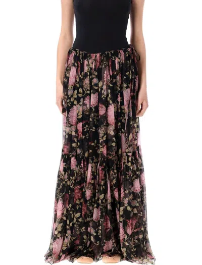 Chloé Sheer Overlay Tiered Floral Skirt