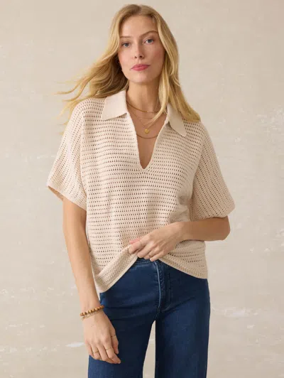 Faherty Seacoast Crochet Polo Cream