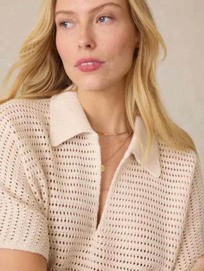 Faherty Seacoast Crochet Polo Cream