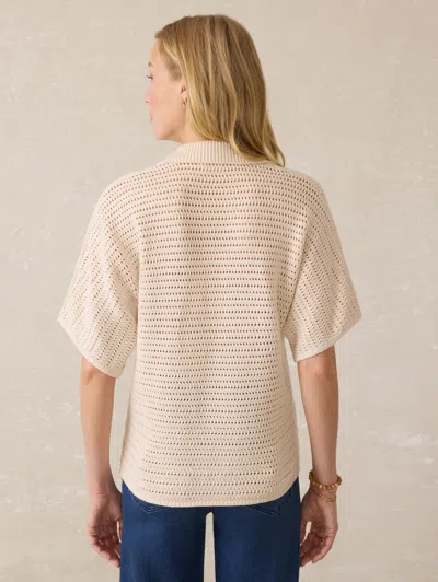 Faherty Seacoast Crochet Polo Cream