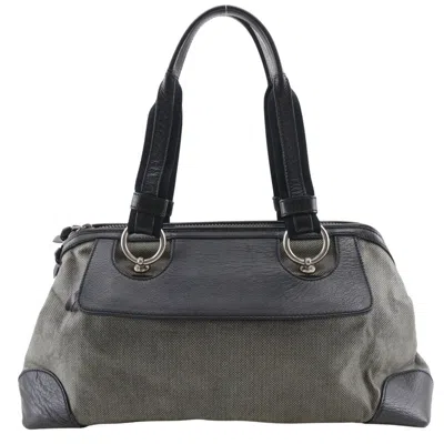 Pre-owned Bottega Veneta Black Gray Canvas Leather Tote Bag ()