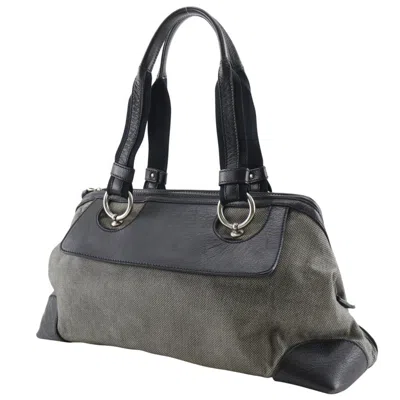 Pre-owned Bottega Veneta Black Gray Canvas Leather Tote Bag ()