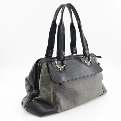 Pre-owned Bottega Veneta Black Gray Canvas Leather Tote Bag ()