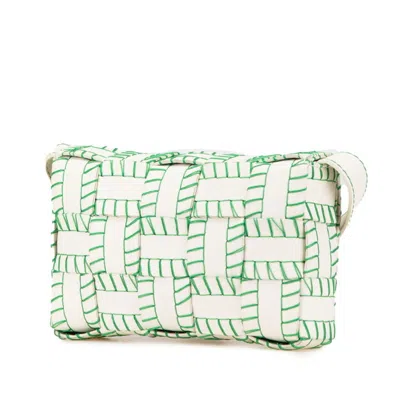 Pre-owned Bottega Veneta Green White Leather Shoulder Bag ()