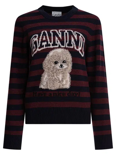 Ganni Graphic Wool Mix Poodle Stripe Sweaters And Cardigans Multicolor
