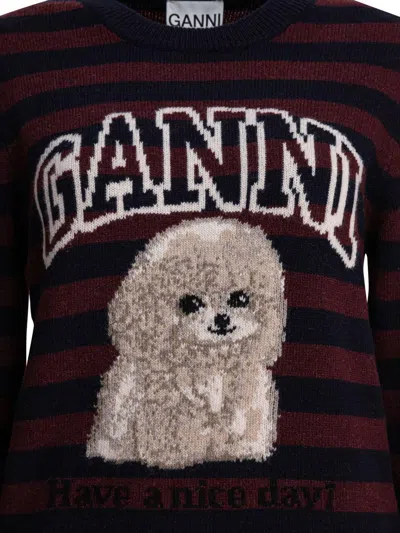 Ganni Graphic Wool Mix Poodle Stripe Sweaters And Cardigans Multicolor
