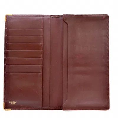 Pre-owned Cartier Red Color Leather Long Bill Wallet (bi-fold) ()