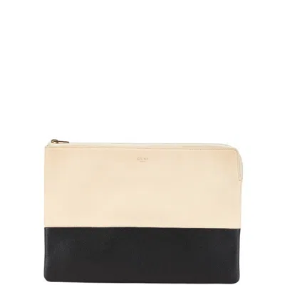 Pre-owned Celine Beige Black Leather Clutch Bag ()