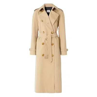 Burberry Women Beige Double-breasted Trench Coat With Matching Belt In Cotton Woman In Neutral
