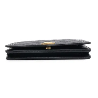 Pre-owned Chanel Black Grained Calfskin Chain/shoulder Wallet ()