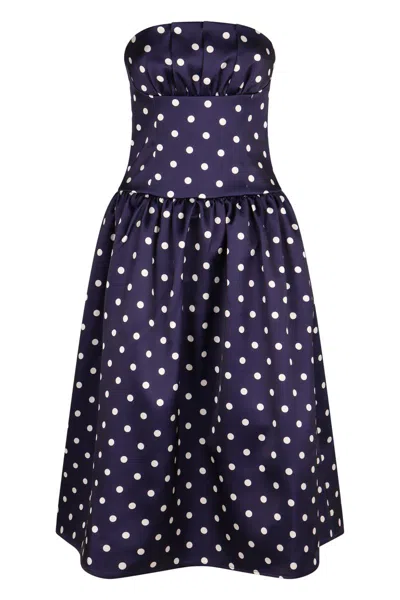 Self-portrait Strapless Pleated Polka-dot Satin Midi Dress