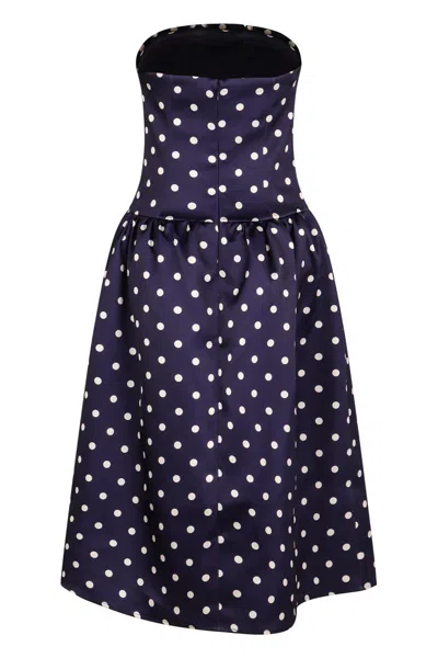Self-portrait Strapless Pleated Polka-dot Satin Midi Dress