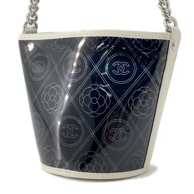 Pre-owned Chanel Camellia Black White Vinyl Leather Pouch Shoulder Bag ()