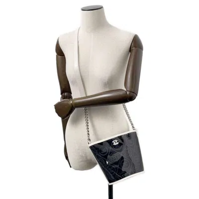 Pre-owned Chanel Camellia Black White Vinyl Leather Pouch Shoulder Bag ()