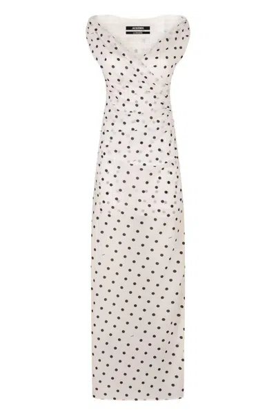 Jacquemus Rita Draped Gathered Polka-dot Crepe De Chine Maxi Dress