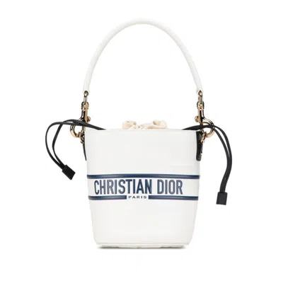Pre-owned Dior Christian  Navy White Leather Handbag Shoulder Bag ()