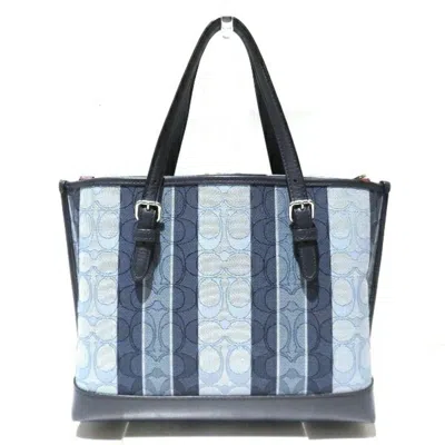 Pre-owned Coach Blue Navy Canvas Leather Handbag Tote Bag ()