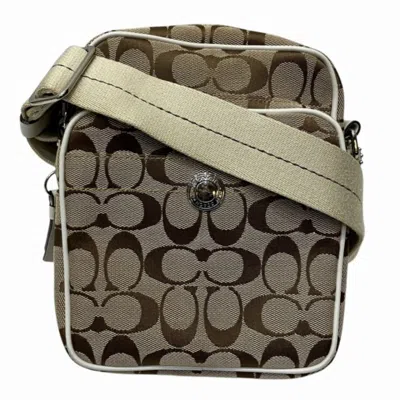 Pre-owned Coach Brown White Canvas Leather Shoulder Bag ()