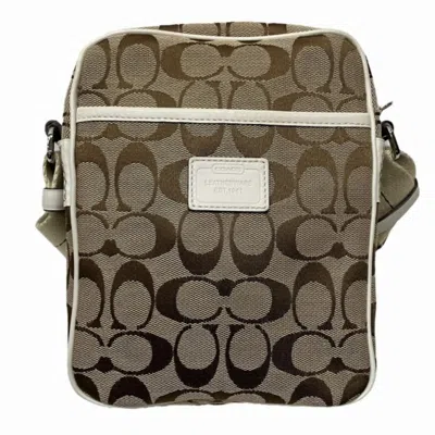 Pre-owned Coach Brown White Canvas Leather Shoulder Bag ()