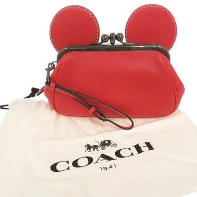 Pre-owned Coach Red Color Leather Clutch Bag Pouch ()