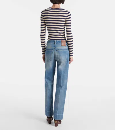 Valentino Checkered Detail Denim Trousers