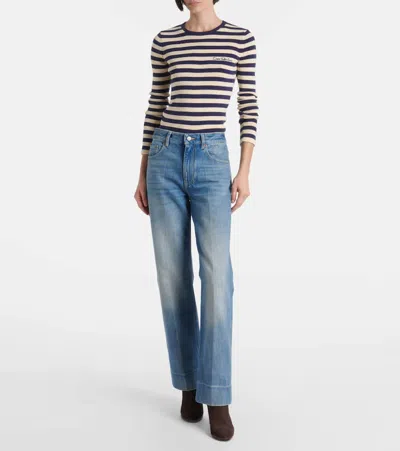 Valentino Checkered Detail Denim Trousers