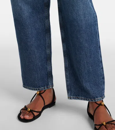 Agolde Wide-leg Denim Trousers With Metal Buttons In Blue